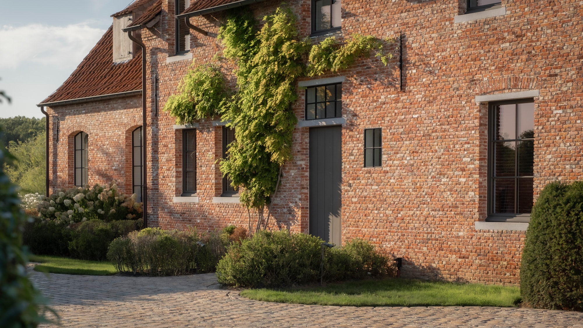 Bakstenen huis met klimop en tuin